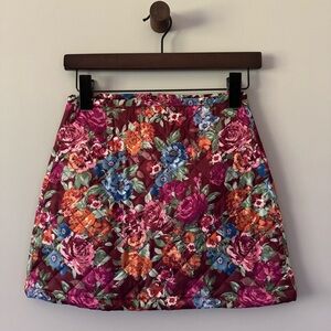 AURA MINI QUILTED FLORAL SKIRT MAROON AND MULTI COLORED SIZE XS